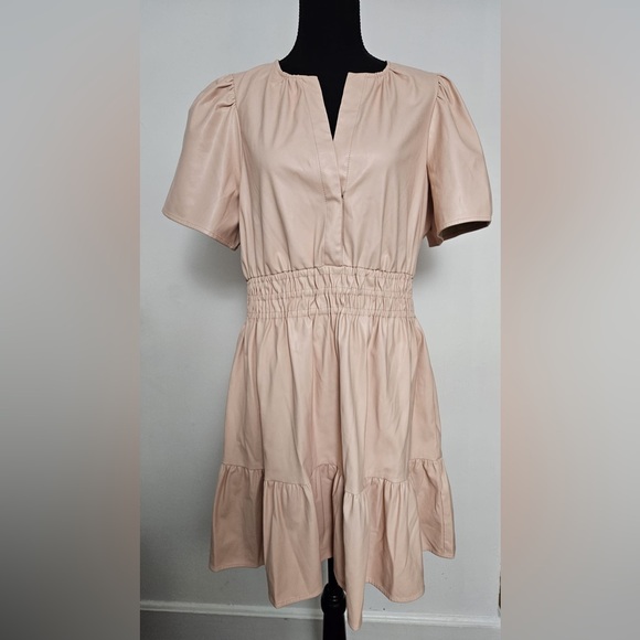 Anthropologie Blush Pink Vegan Leather Short Sleeve Somerset Mini Dress Size - Picture 2 of 4